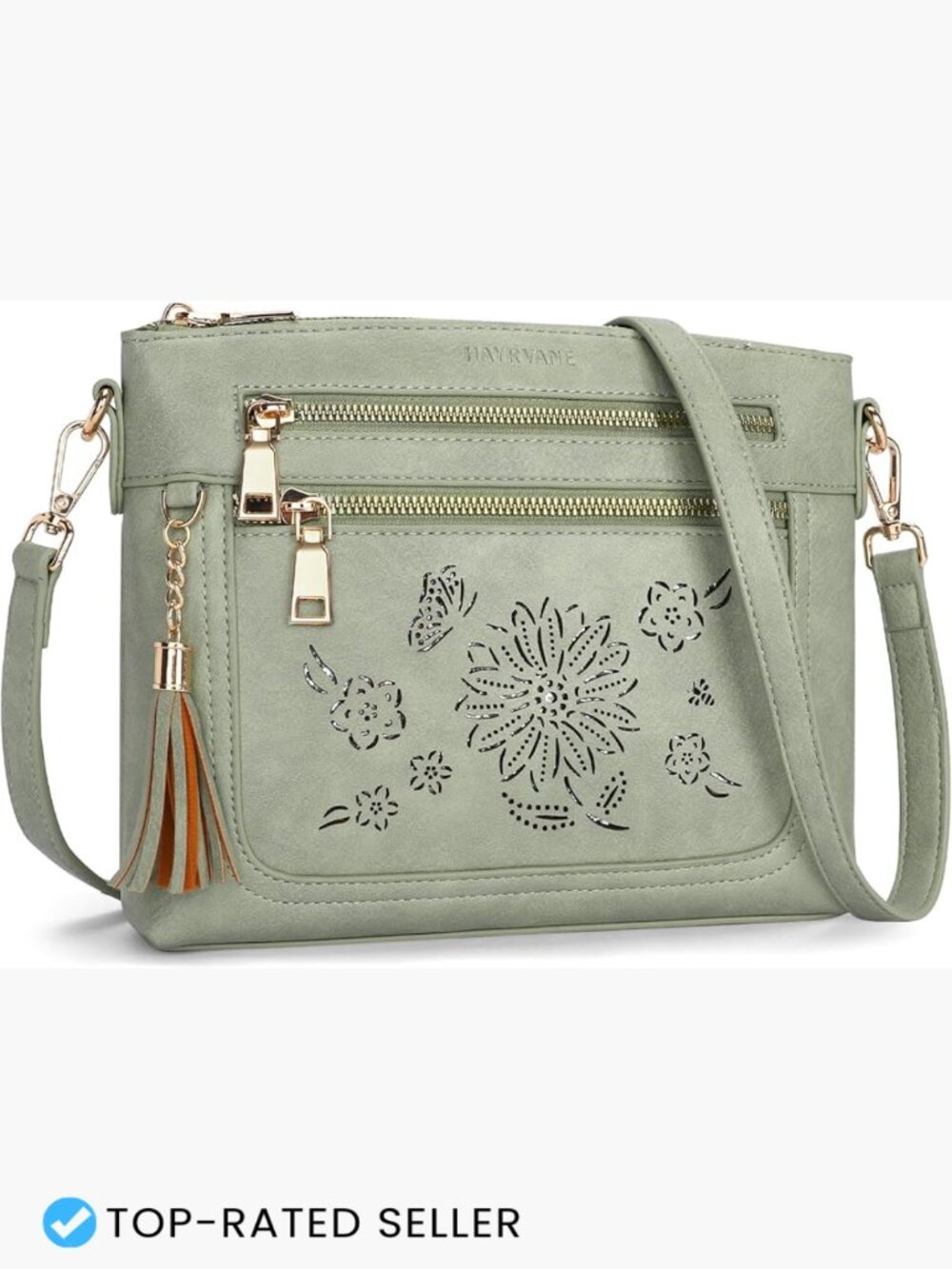 Crossbody Bag with Tassel Multi Pocket Vegan Leather Shoulder Handbag